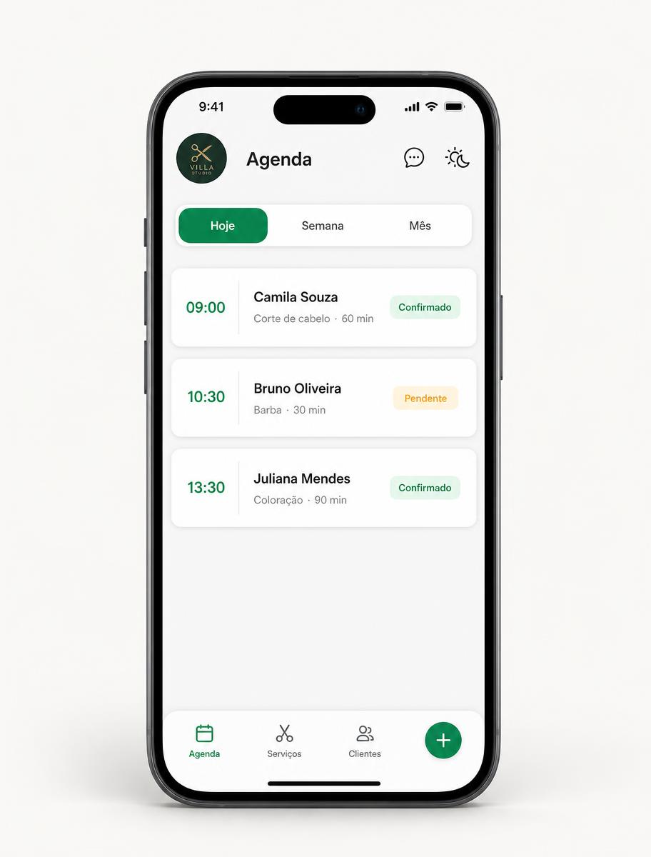 Painel do Tá Marcado com a agenda do dia e os status de cada horário
